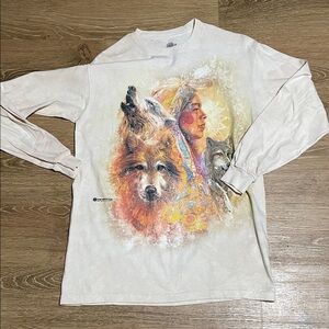 Native American and Wolf Graphic Long Sleeve Shirt